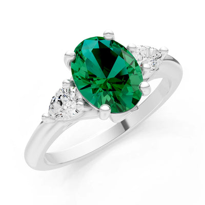 Trellis Three Stone Oval and Pear Gemstone Engagement Ring