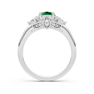 Created Emerald Oval 8x6mm Normal Trellis Three Stone Oval and Pear Lab Diamond Engagement Ring