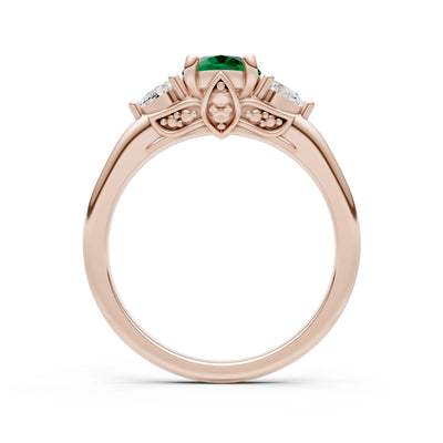 Trellis Three Stone Oval and Pear Gemstone Engagement Ring