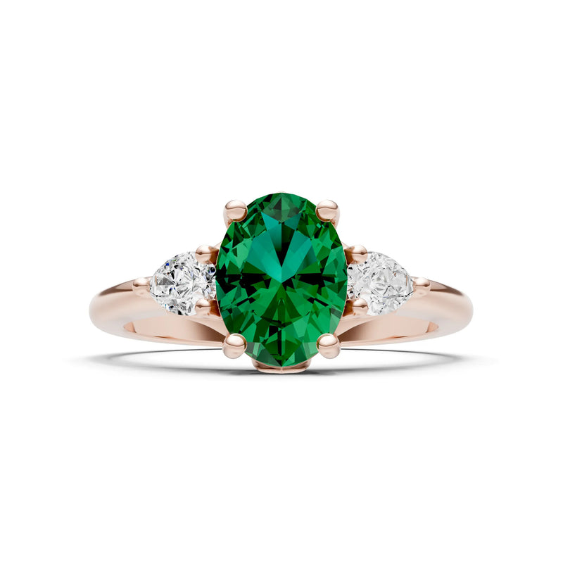 Trellis Three Stone Oval and Pear Gemstone Engagement Ring