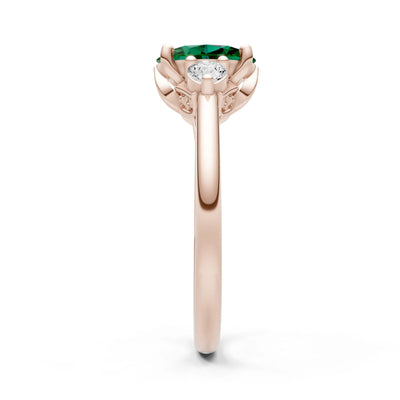 Trellis Three Stone Oval and Pear Gemstone Engagement Ring