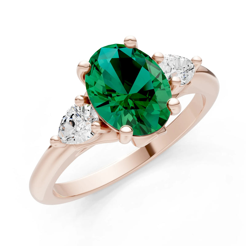 Trellis Three Stone Oval and Pear Gemstone Engagement Ring