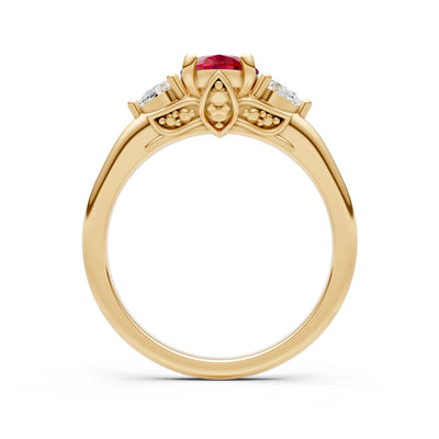Trellis Three Stone Oval and Pear Gemstone Engagement Ring