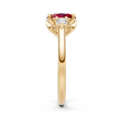 Trellis Three Stone Oval and Pear Gemstone Engagement Ring