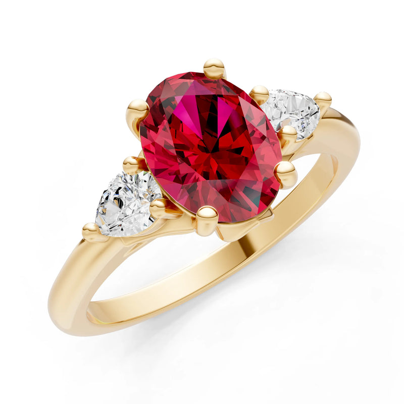 Trellis Three Stone Oval and Pear Gemstone Engagement Ring