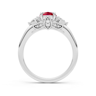 Trellis Three Stone Oval and Pear Gemstone Engagement Ring