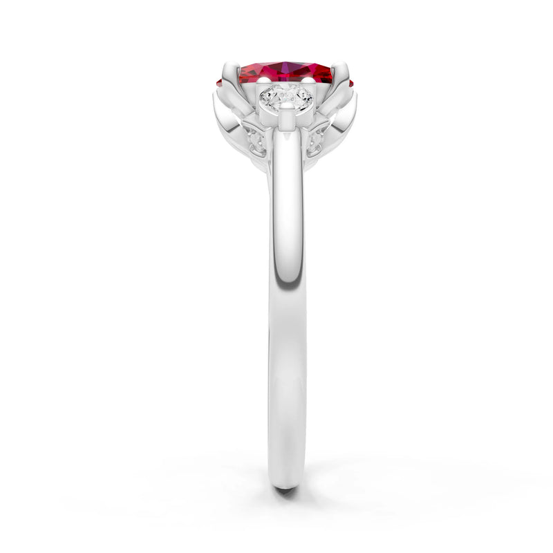Trellis Three Stone Oval and Pear Gemstone Engagement Ring