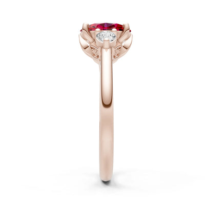Trellis Three Stone Oval and Pear Gemstone Engagement Ring