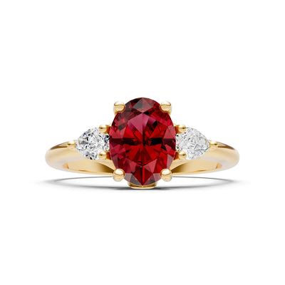 Trellis Three Stone Oval and Pear Gemstone Engagement Ring
