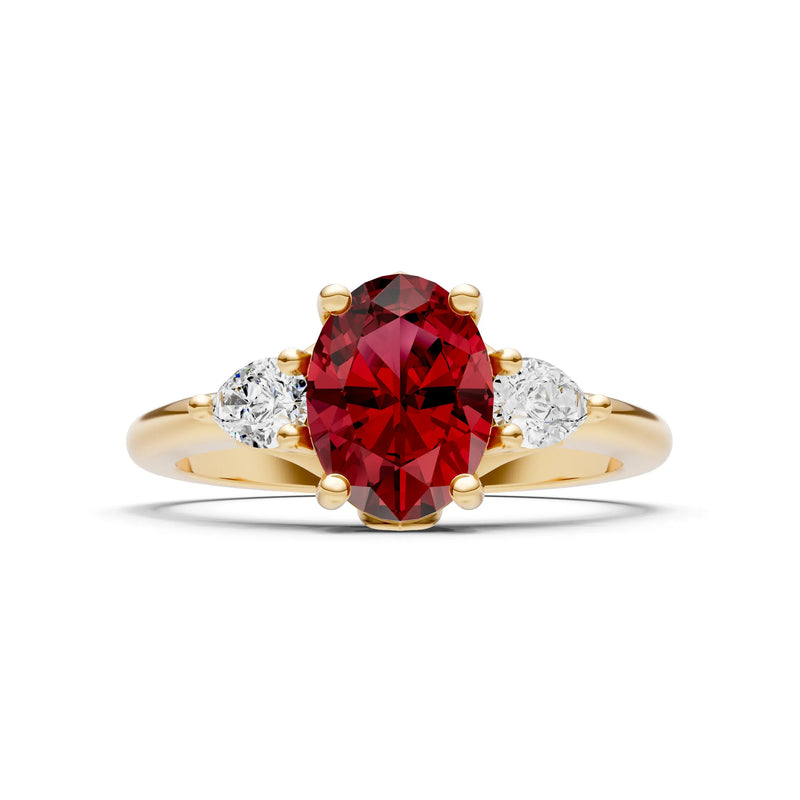 Trellis Three Stone Oval and Pear Gemstone Engagement Ring