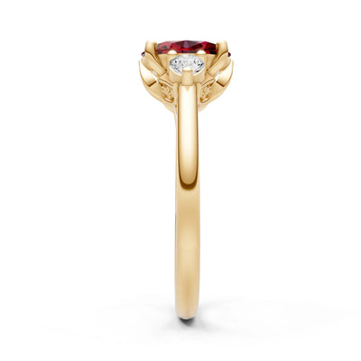 Trellis Three Stone Oval and Pear Gemstone Engagement Ring