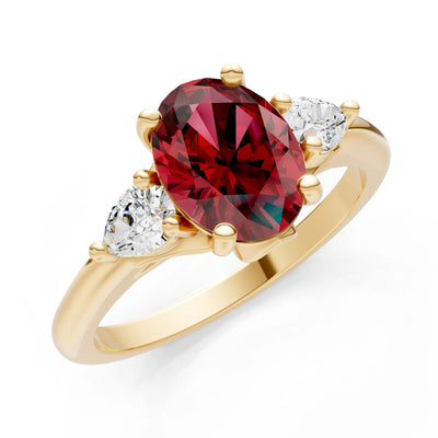 Trellis Three Stone Oval and Pear Gemstone Engagement Ring