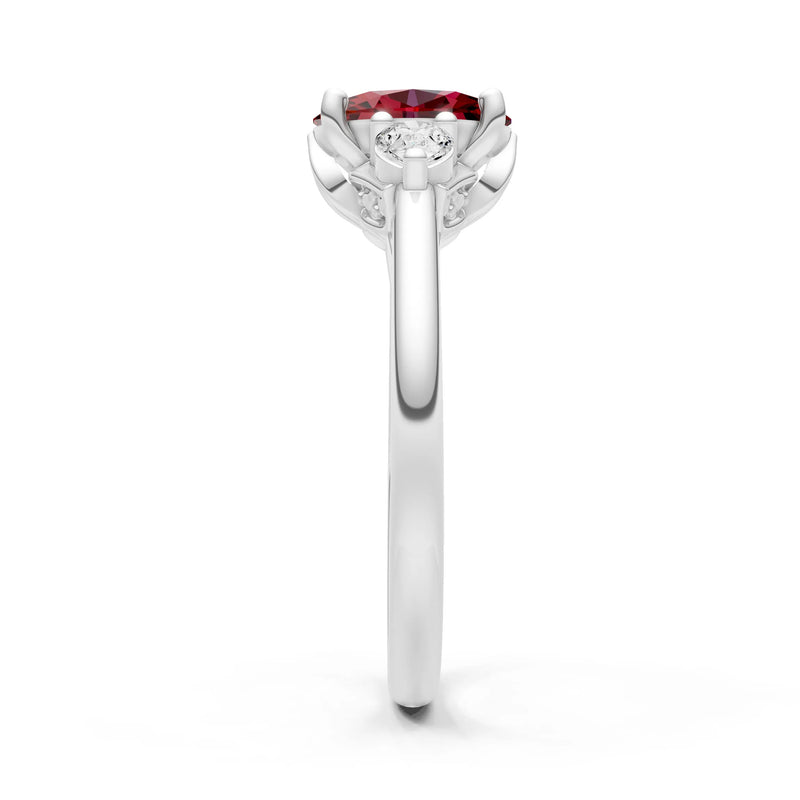 Trellis Three Stone Oval and Pear Gemstone Engagement Ring