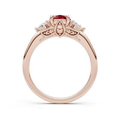 Trellis Three Stone Oval and Pear Gemstone Engagement Ring