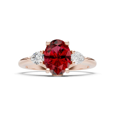 Trellis Three Stone Oval and Pear Gemstone Engagement Ring