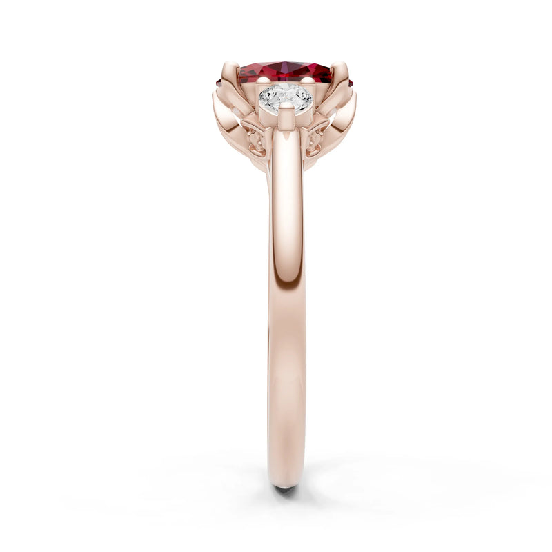 Trellis Three Stone Oval and Pear Gemstone Engagement Ring