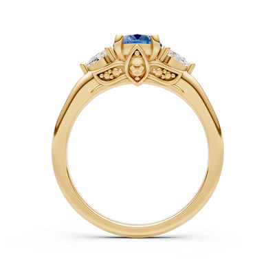 LBT Oval 8x6mm Normal Gold Quality Trellis Three Stone Oval and Pear Lab Diamond Engagement Ring
