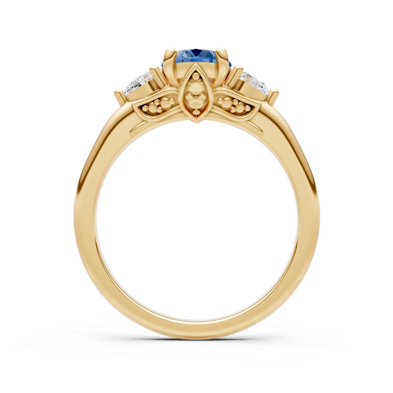 LBT Oval 8x6mm Normal Gold Quality Trellis Three Stone Oval and Pear Lab Diamond Engagement Ring