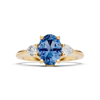 LBT Oval 8x6mm Normal Gold Quality Trellis Three Stone Oval and Pear Lab Diamond Engagement Ring