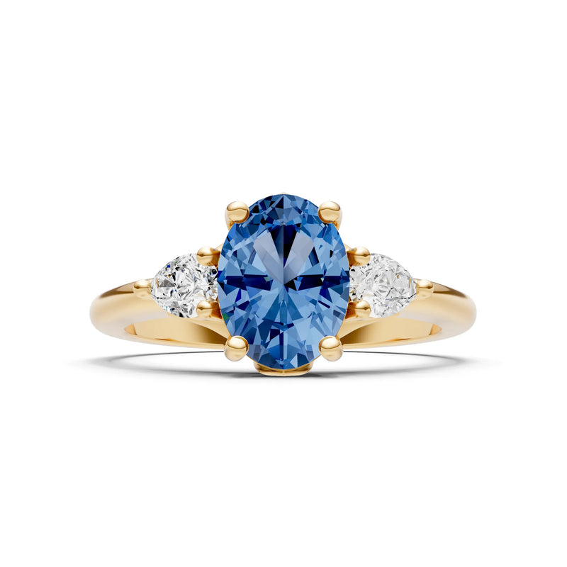 LBT Oval 8x6mm Normal Gold Quality Trellis Three Stone Oval and Pear Lab Diamond Engagement Ring