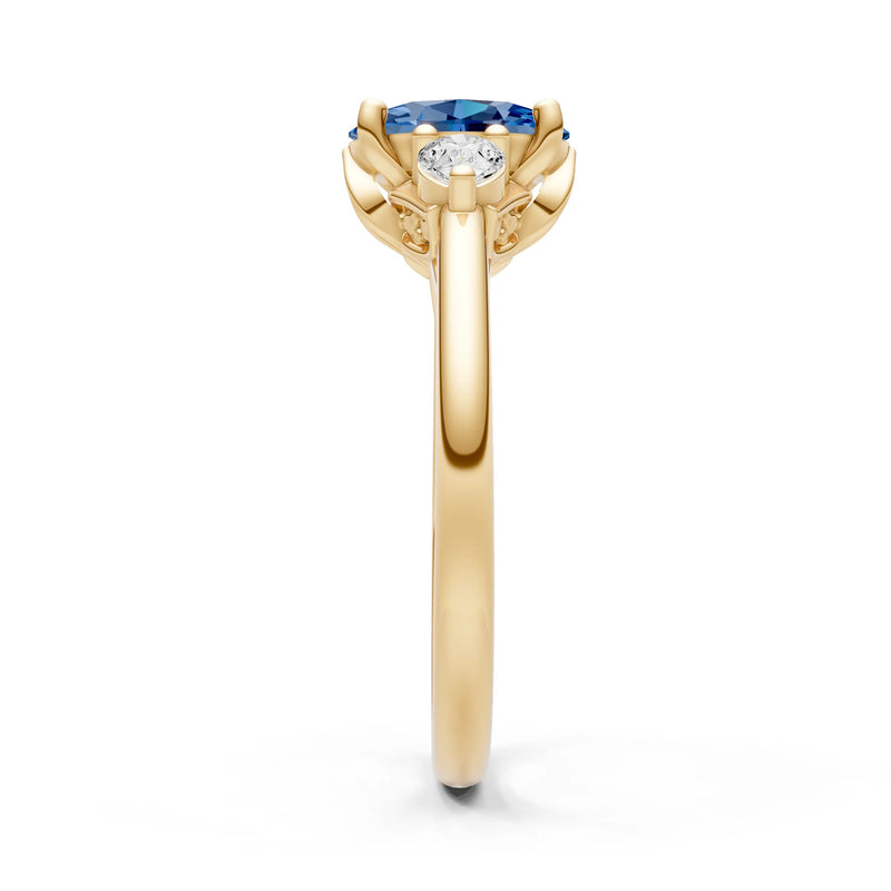 LBT Oval 8x6mm Normal Gold Quality Trellis Three Stone Oval and Pear Lab Diamond Engagement Ring