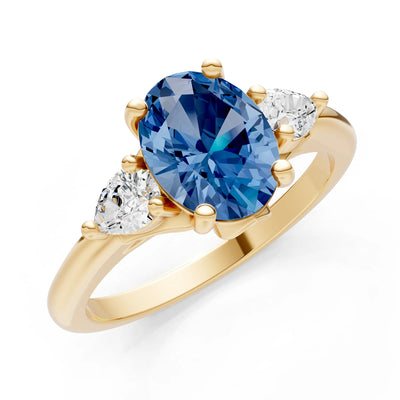 LBT Oval 8x6mm Normal Gold Quality Trellis Three Stone Oval and Pear Lab Diamond Engagement Ring