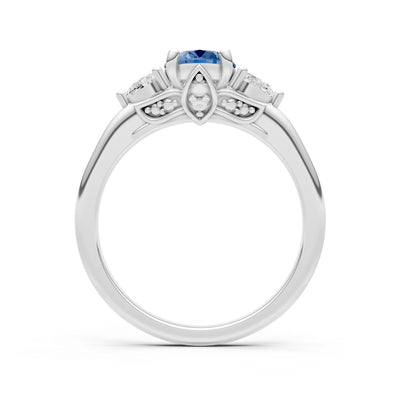 LBT Oval 8x6mm Normal Gold Quality Trellis Three Stone Oval and Pear Lab Diamond Engagement Ring