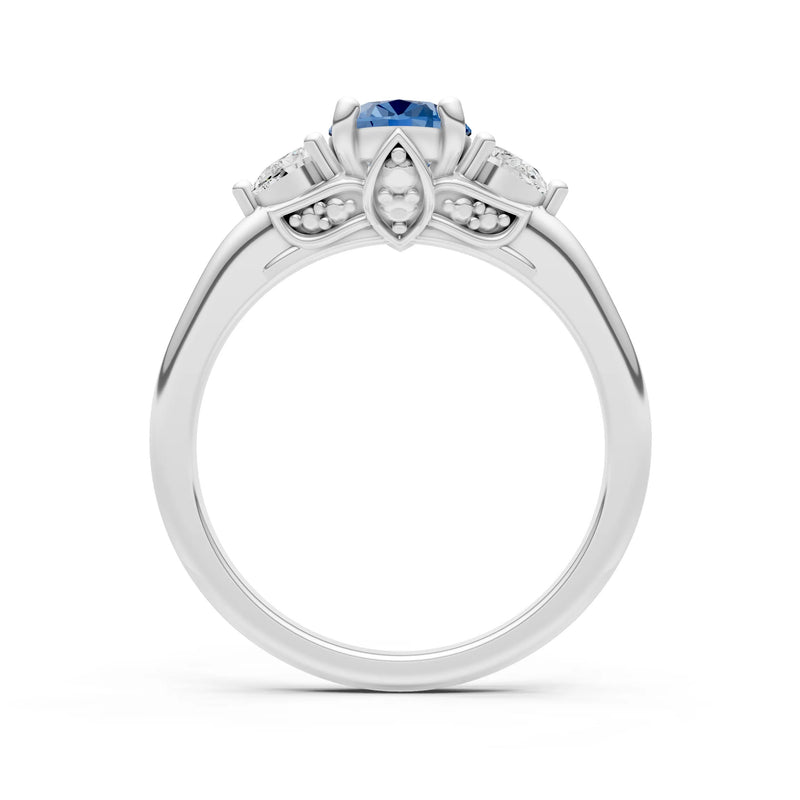 LBT Oval 8x6mm Normal Gold Quality Trellis Three Stone Oval and Pear Lab Diamond Engagement Ring
