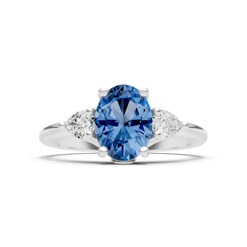 LBT Oval 8x6mm Normal Gold Quality Trellis Three Stone Oval and Pear Lab Diamond Engagement Ring