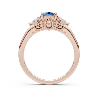 LBT Oval 8x6mm Normal Gold Quality Trellis Three Stone Oval and Pear Lab Diamond Engagement Ring