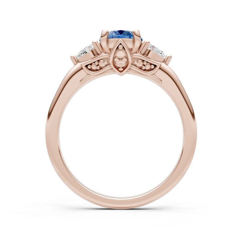 LBT Oval 8x6mm Normal Gold Quality Trellis Three Stone Oval and Pear Lab Diamond Engagement Ring