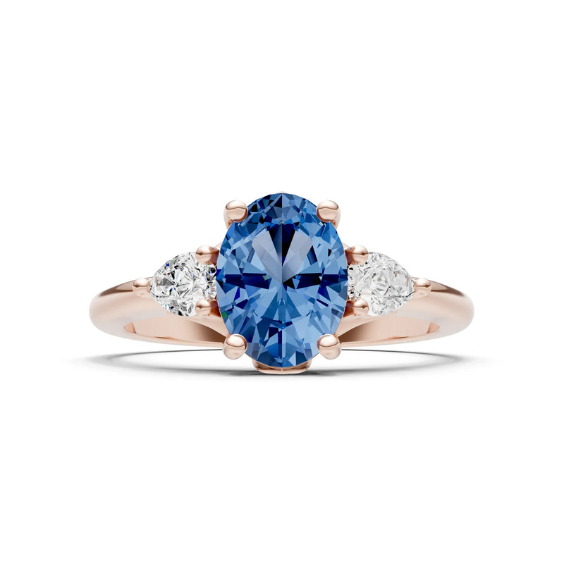 LBT Oval 8x6mm Normal Gold Quality Trellis Three Stone Oval and Pear Lab Diamond Engagement Ring