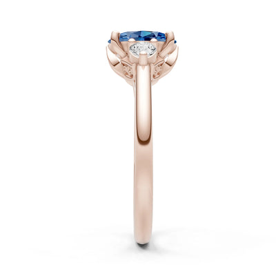 LBT Oval 8x6mm Normal Gold Quality Trellis Three Stone Oval and Pear Lab Diamond Engagement Ring