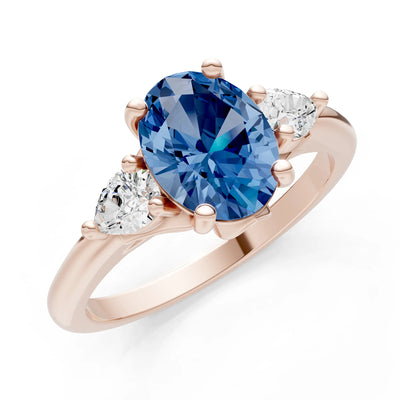 LBT Oval 8x6mm Normal Gold Quality Trellis Three Stone Oval and Pear Lab Diamond Engagement Ring