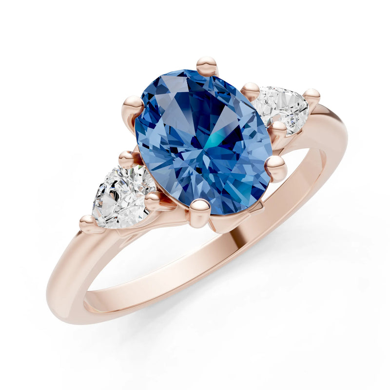 LBT Oval 8x6mm Normal Gold Quality Trellis Three Stone Oval and Pear Lab Diamond Engagement Ring