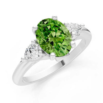Trellis Three Stone Oval and Pear Gemstone Engagement Ring