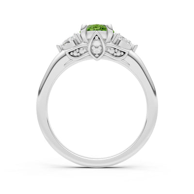 Peridot Oval 8x6mm Normal Gold Quality Trellis Three Stone Oval and Pear Lab Diamond Engagement Ring