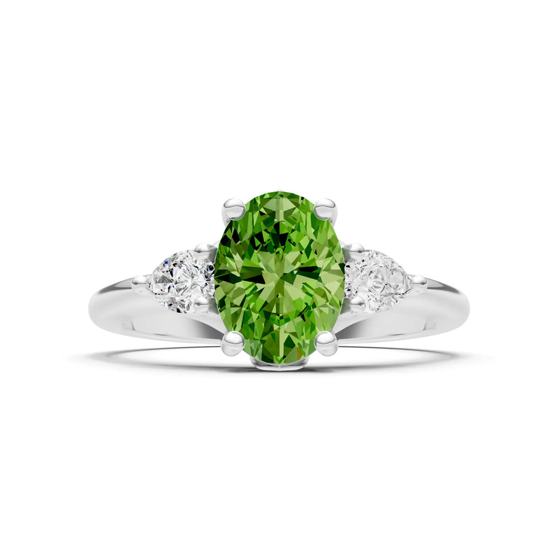 Peridot Oval 8x6mm Normal Gold Quality Trellis Three Stone Oval and Pear Lab Diamond Engagement Ring