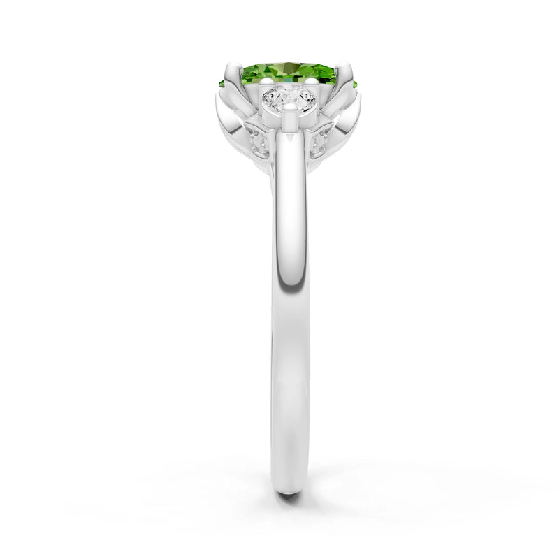 Peridot Oval 8x6mm Normal Gold Quality Trellis Three Stone Oval and Pear Lab Diamond Engagement Ring