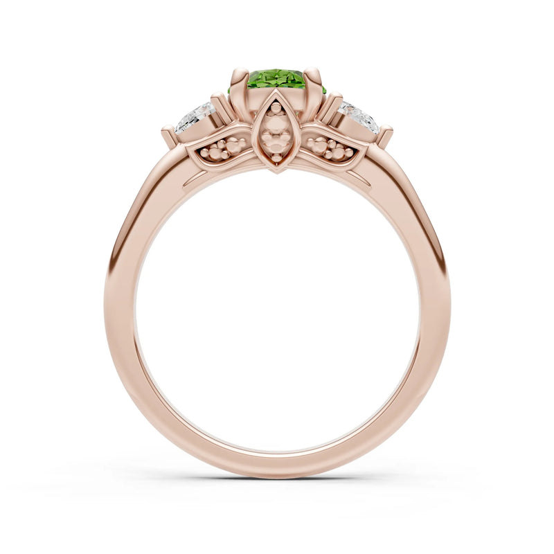 Trellis Three Stone Oval and Pear Gemstone Engagement Ring