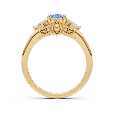 Trellis Three Stone Oval and Pear Gemstone Engagement Ring
