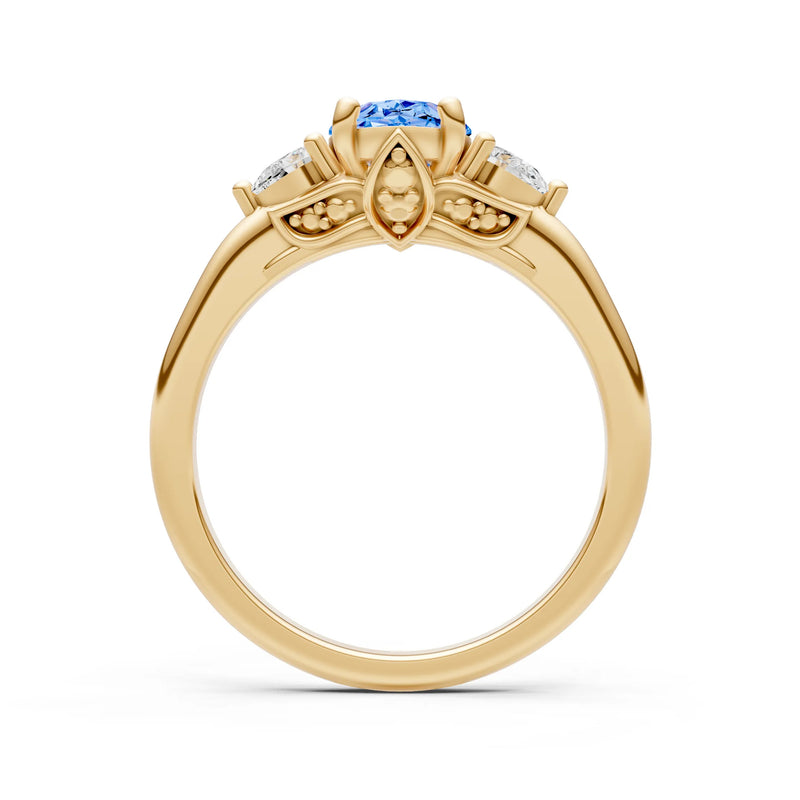 Trellis Three Stone Oval and Pear Gemstone Engagement Ring