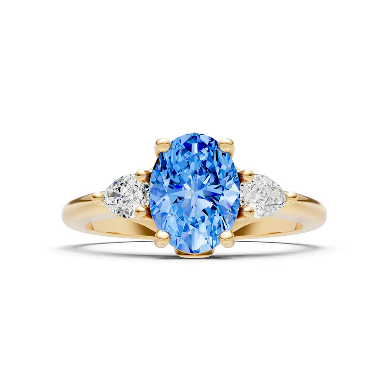 Trellis Three Stone Oval and Pear Gemstone Engagement Ring