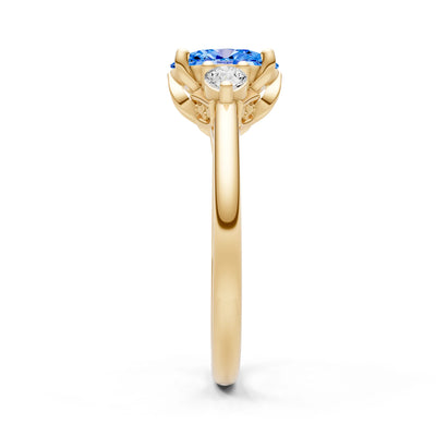 Trellis Three Stone Oval and Pear Gemstone Engagement Ring