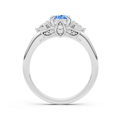 Trellis Three Stone Oval and Pear Gemstone Engagement Ring