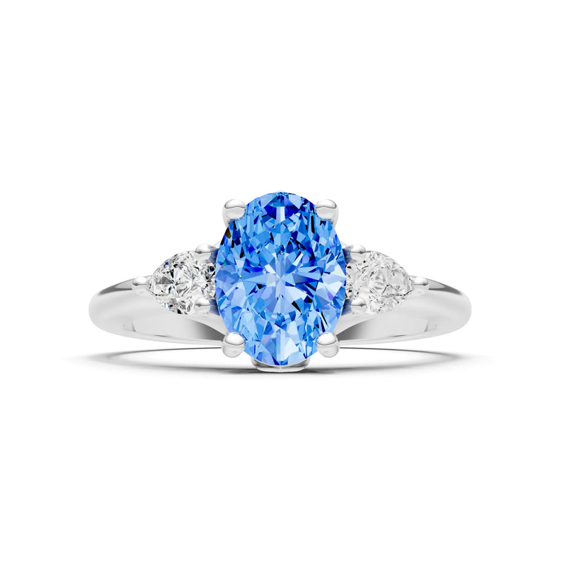 Trellis Three Stone Oval and Pear Gemstone Engagement Ring