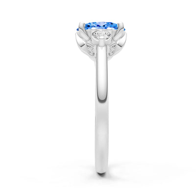 SBT Oval 8x6mm Normal Gold Quality Trellis Three Stone Oval and Pear Lab Diamond Engagement Ring