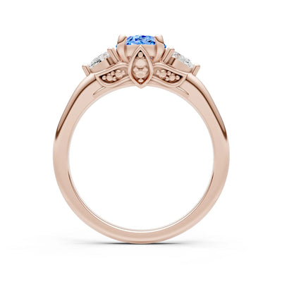 Trellis Three Stone Oval and Pear Gemstone Engagement Ring