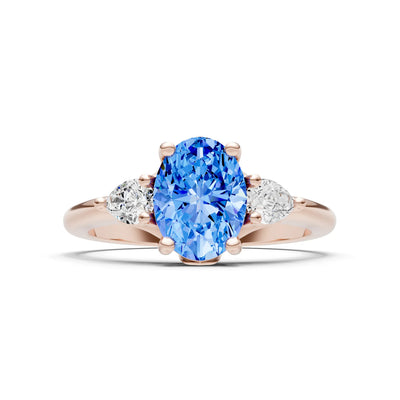 Trellis Three Stone Oval and Pear Gemstone Engagement Ring