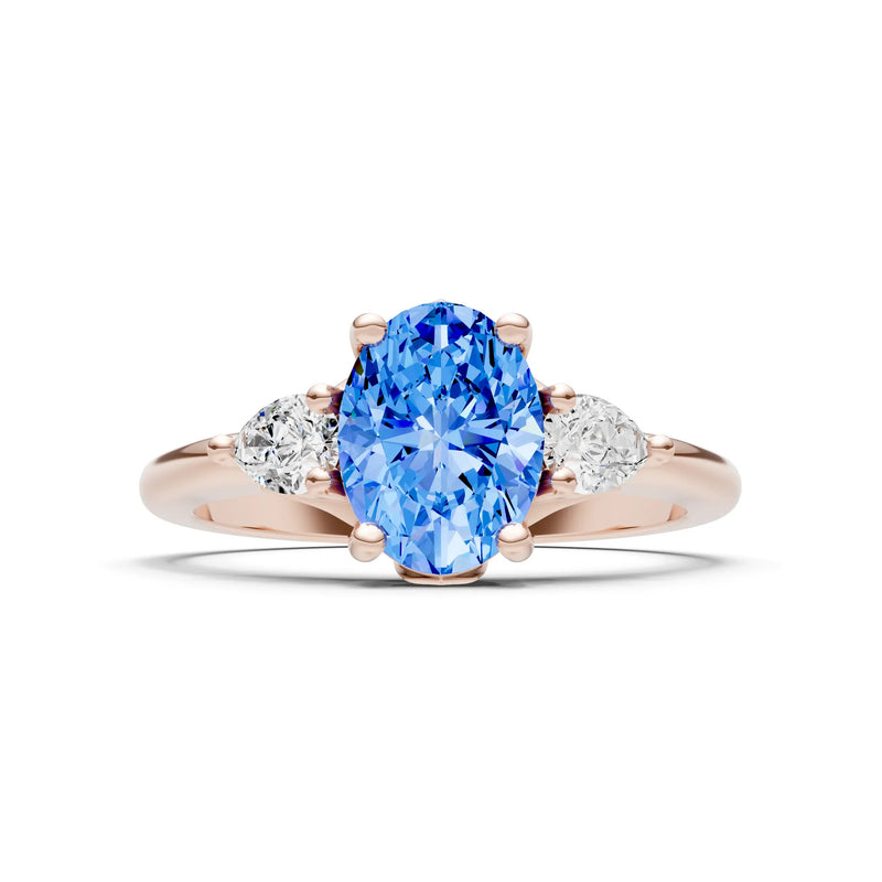 Trellis Three Stone Oval and Pear Gemstone Engagement Ring